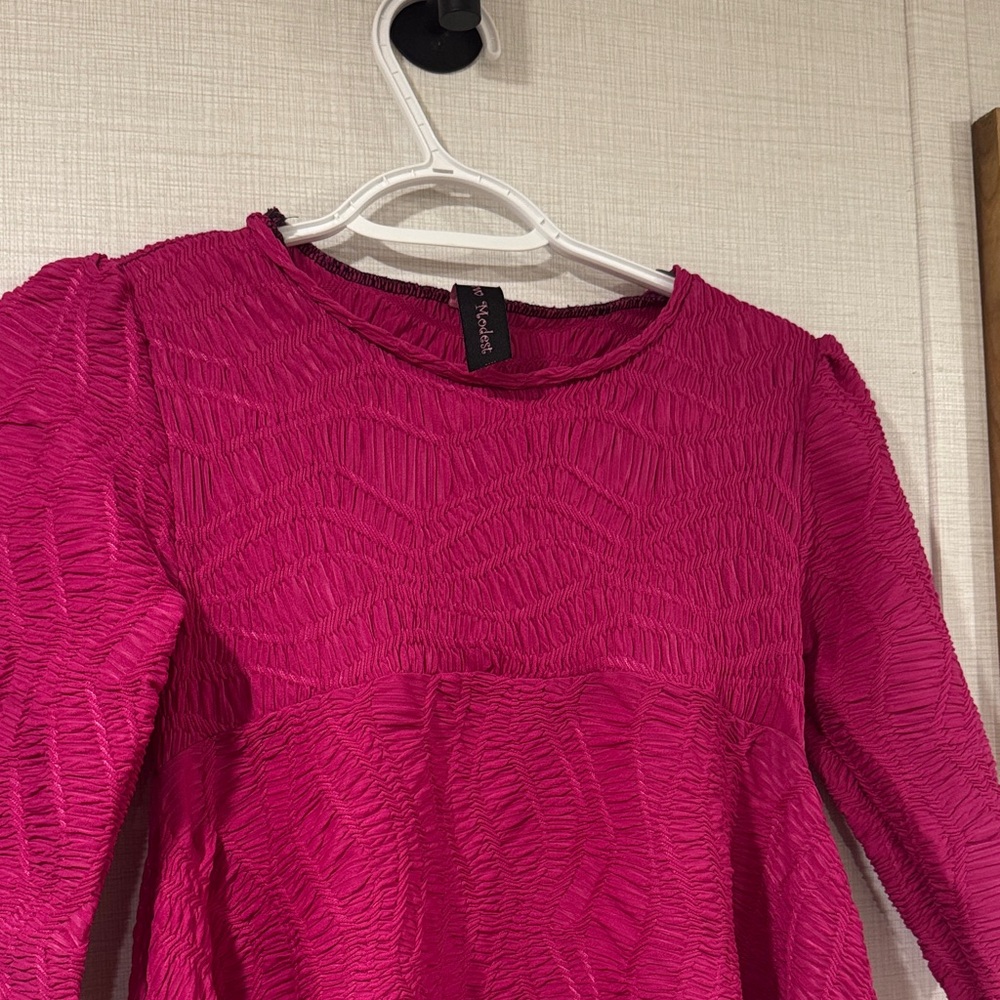 Vibrant Pink Textured Blouse with matching skirt